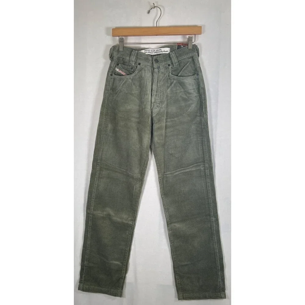 RARE 90s DIESEL New Saddle Mens Size 27W Olive Fat Cord Jean NOS with Tags Italy